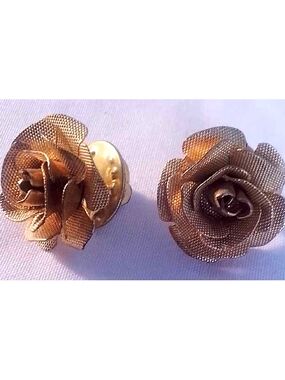 Gold Floral Mesh Rose Stud Earrings - Women Jewelry